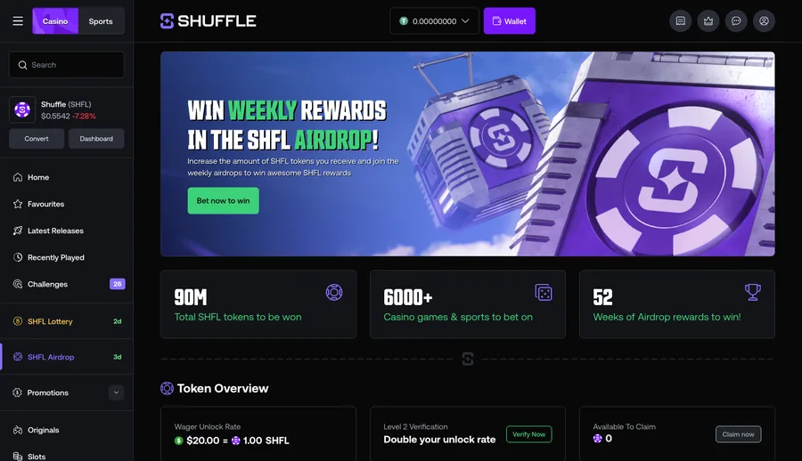 SHFL airdrop leaderboard with hidden usernames