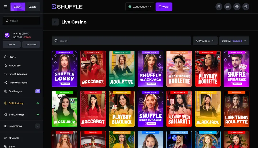 Live casino tables listed in the lobby