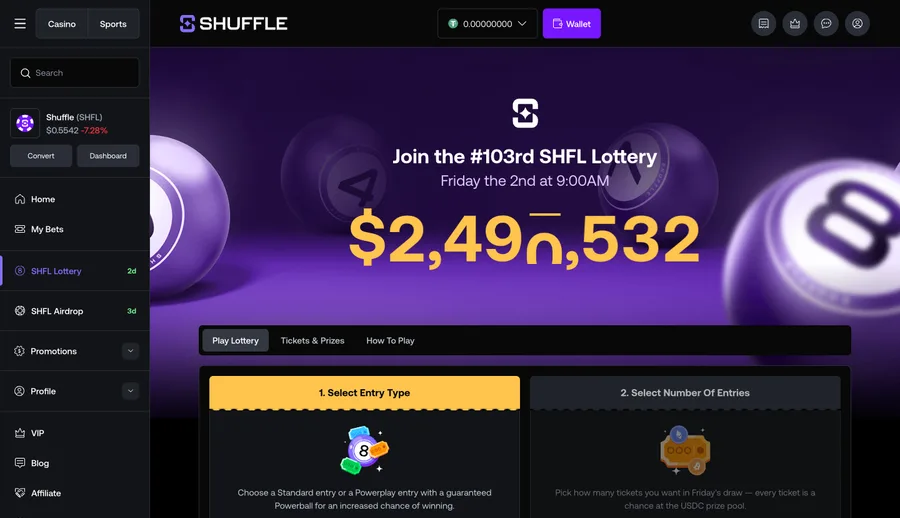 SHFL lottery page showing the prize pool
