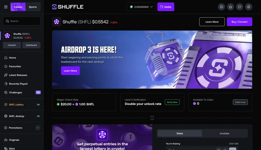 SHFL token dashboard with supply and holders