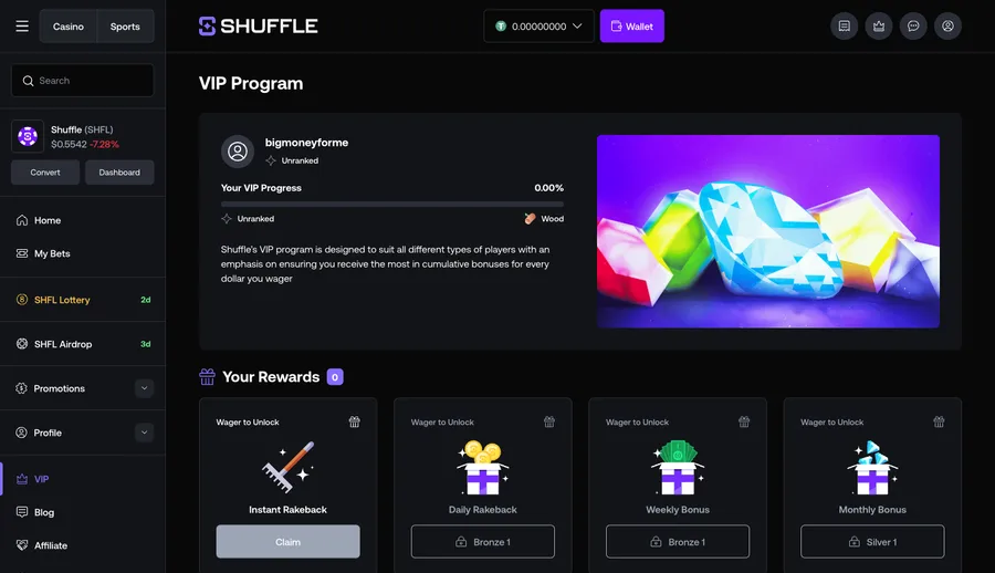 VIP programme page showing tier ladder